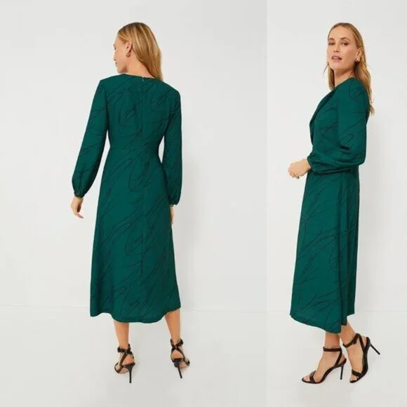 Tuckernuck NEW Pine Twombly Draped Macie Long Sleeve Formal Midi Dress Size XS
